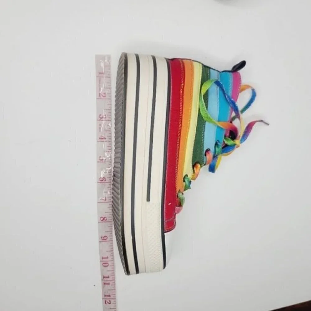 Vintage 90s Rare Rainbow Pride Rave Chunky Lace Up High Top Sneaker